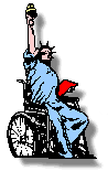 Justice For All Graphic, the Statue of Liberty in a wheelchair