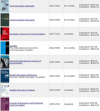 Sage journals in Communication price list